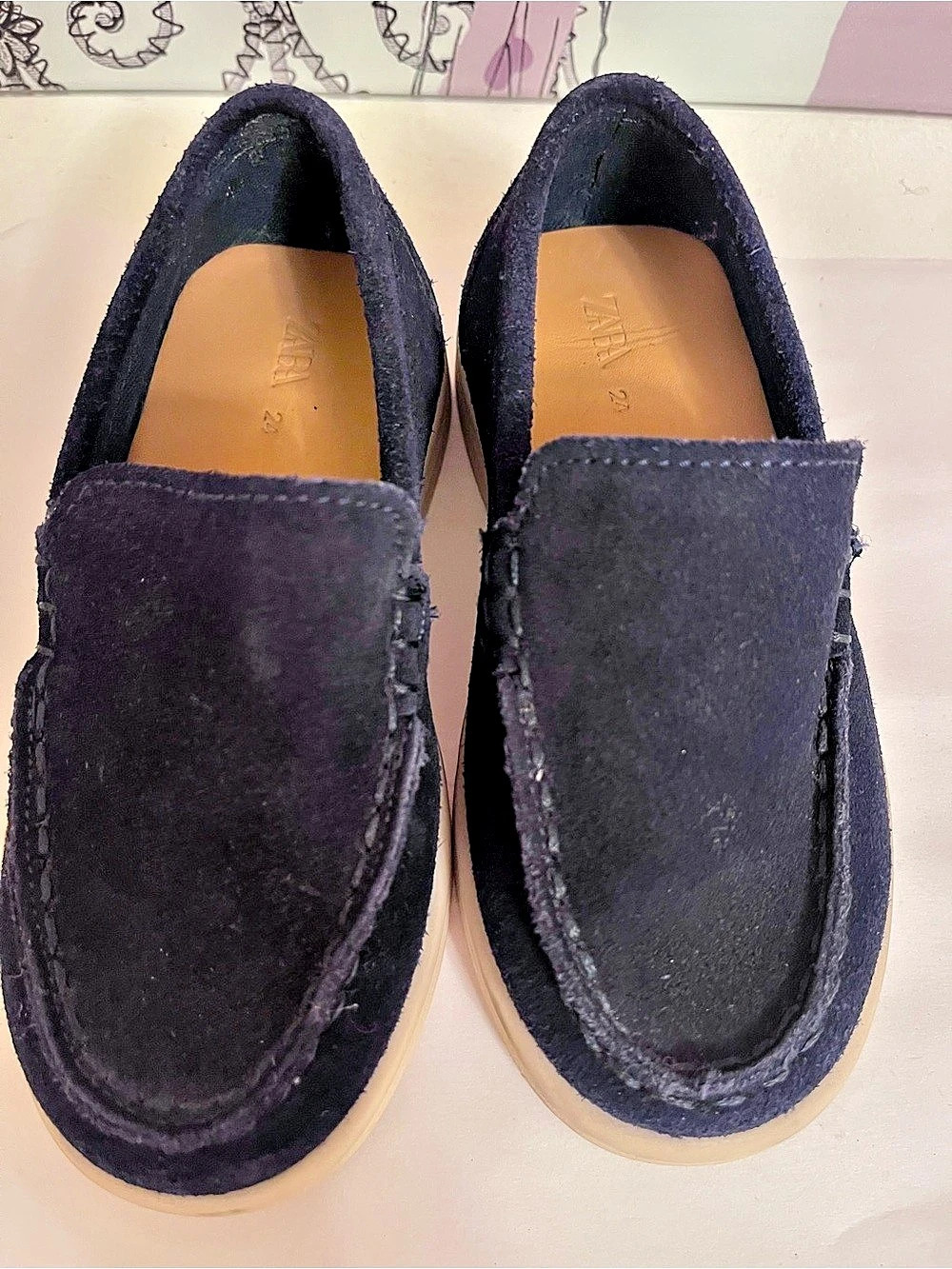 Zara Kids Navy Blue Suede Slip-On Loafers Toddler EU 24 US 7.5 Boys Girls